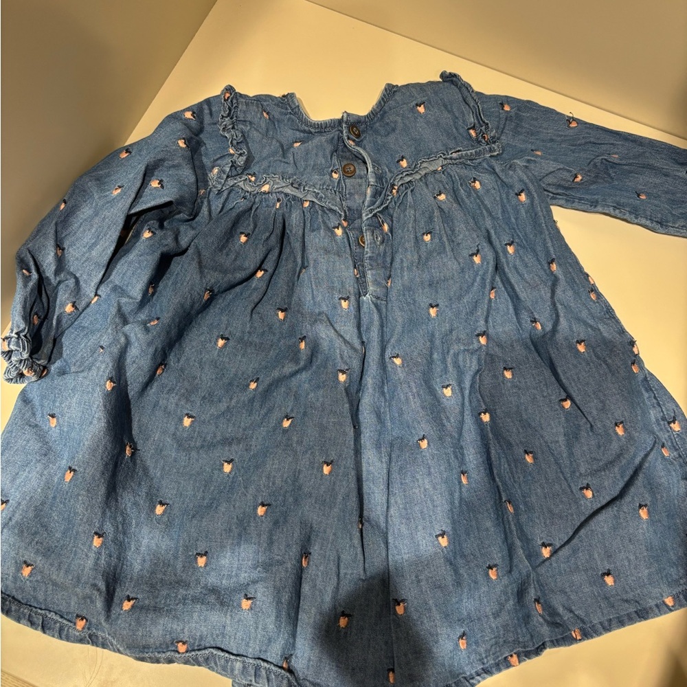 French Girls Denim dress with Floral embroidery bout’Chou 18 months